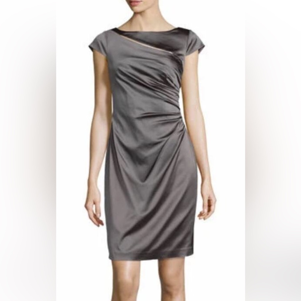 Elegant Gray Satin Kay Unger Classic cocktail professional mother of bride